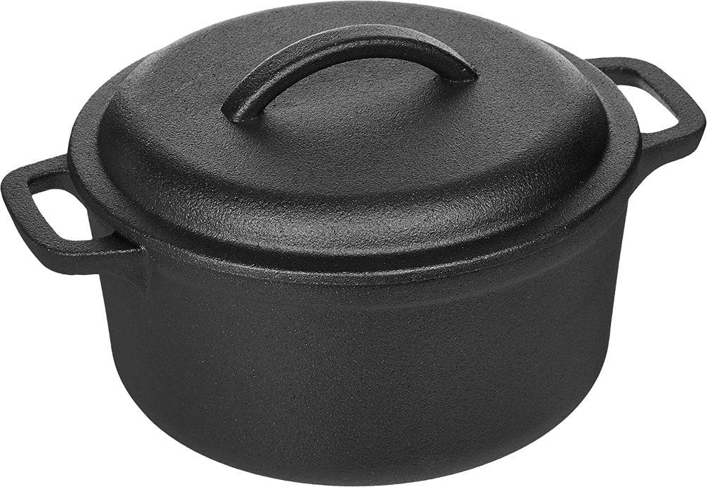 amazon basics pre-seasoned cast iron round dutch oven - oven safe