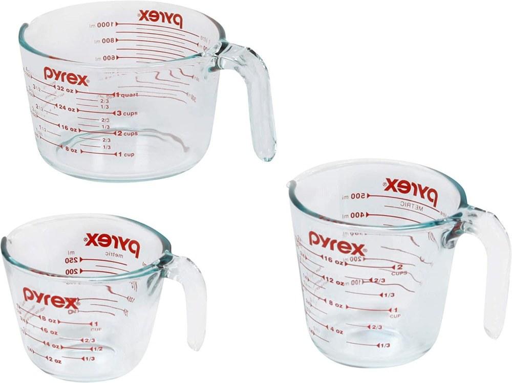 pyrex 3 piece glass measuring cup set - easy-to-read