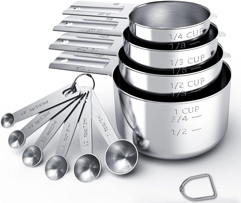 tiluck stainless steel measuring cups & spoons set - rust-resistant