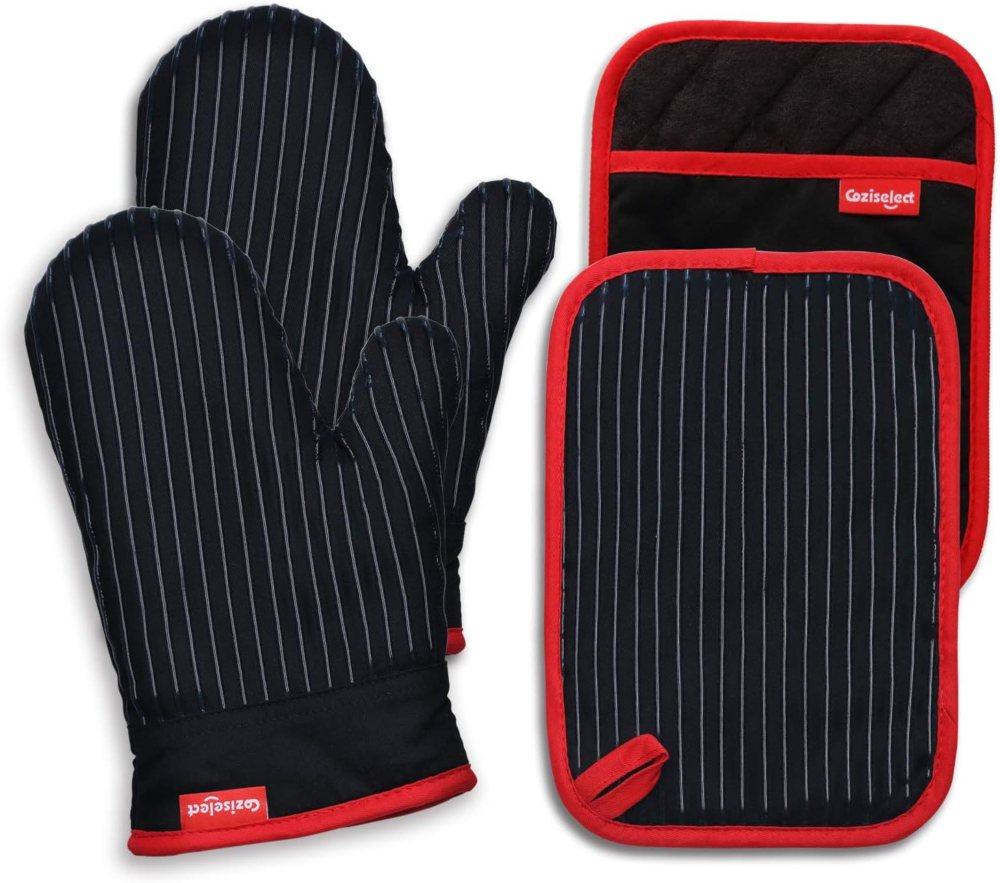 coziselect oven mitts and pot holders set - easy to clean