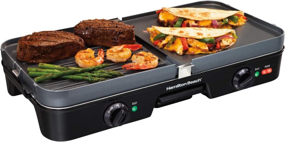 hamilton beach 3-in-1 electric indoor grill + griddle - double cooking zones