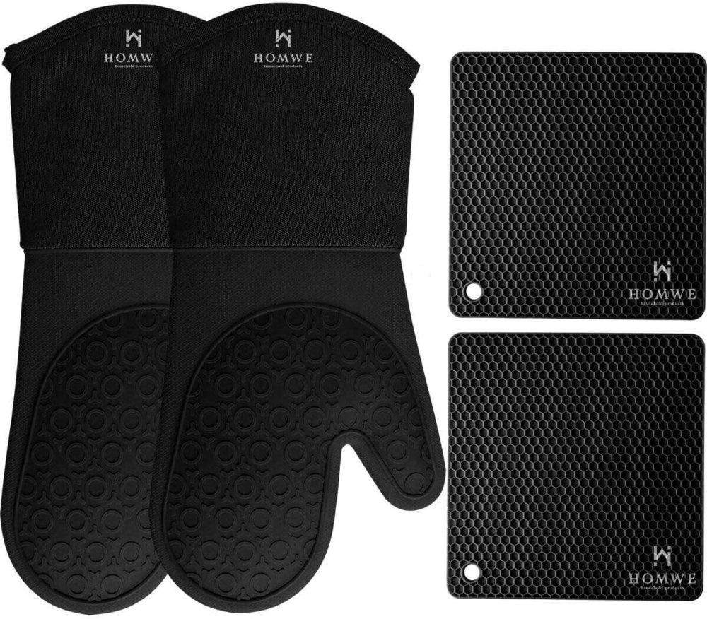 homwe silicone oven mitts and pot holders - waterproof