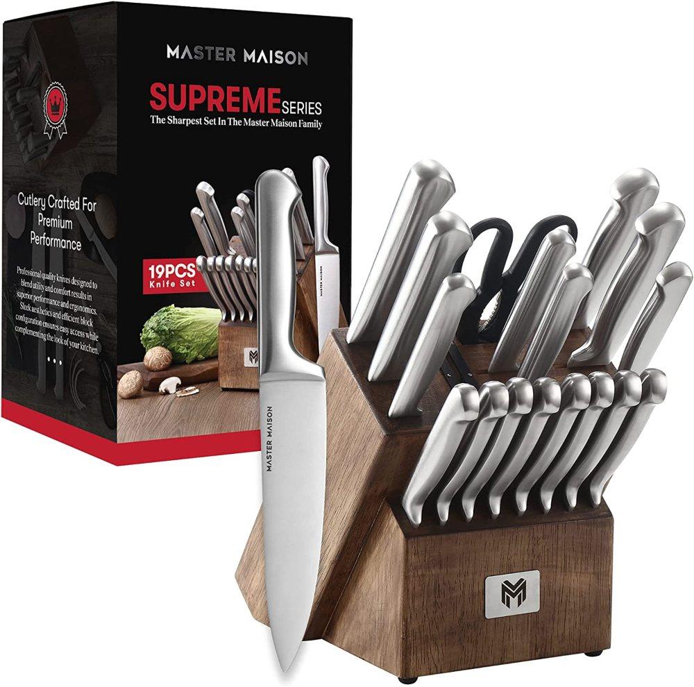 master maison premium kitchen knife block set - sleek design