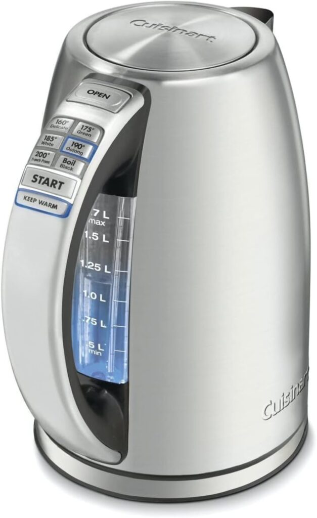 cuisinart stainless steel cordless electric kettle - 6 preset temperatures