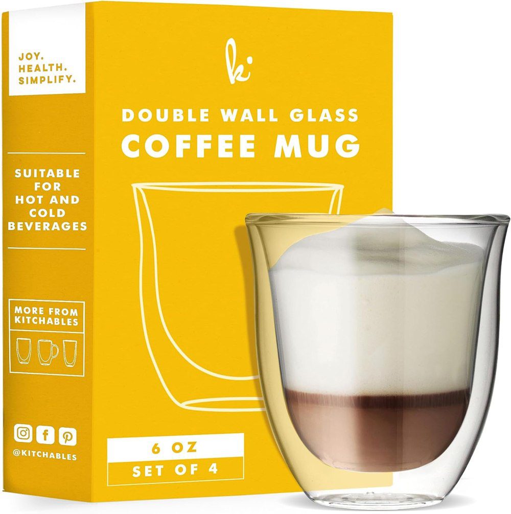 kitchables double wall glass coffee mugs - very stylish glass mug
