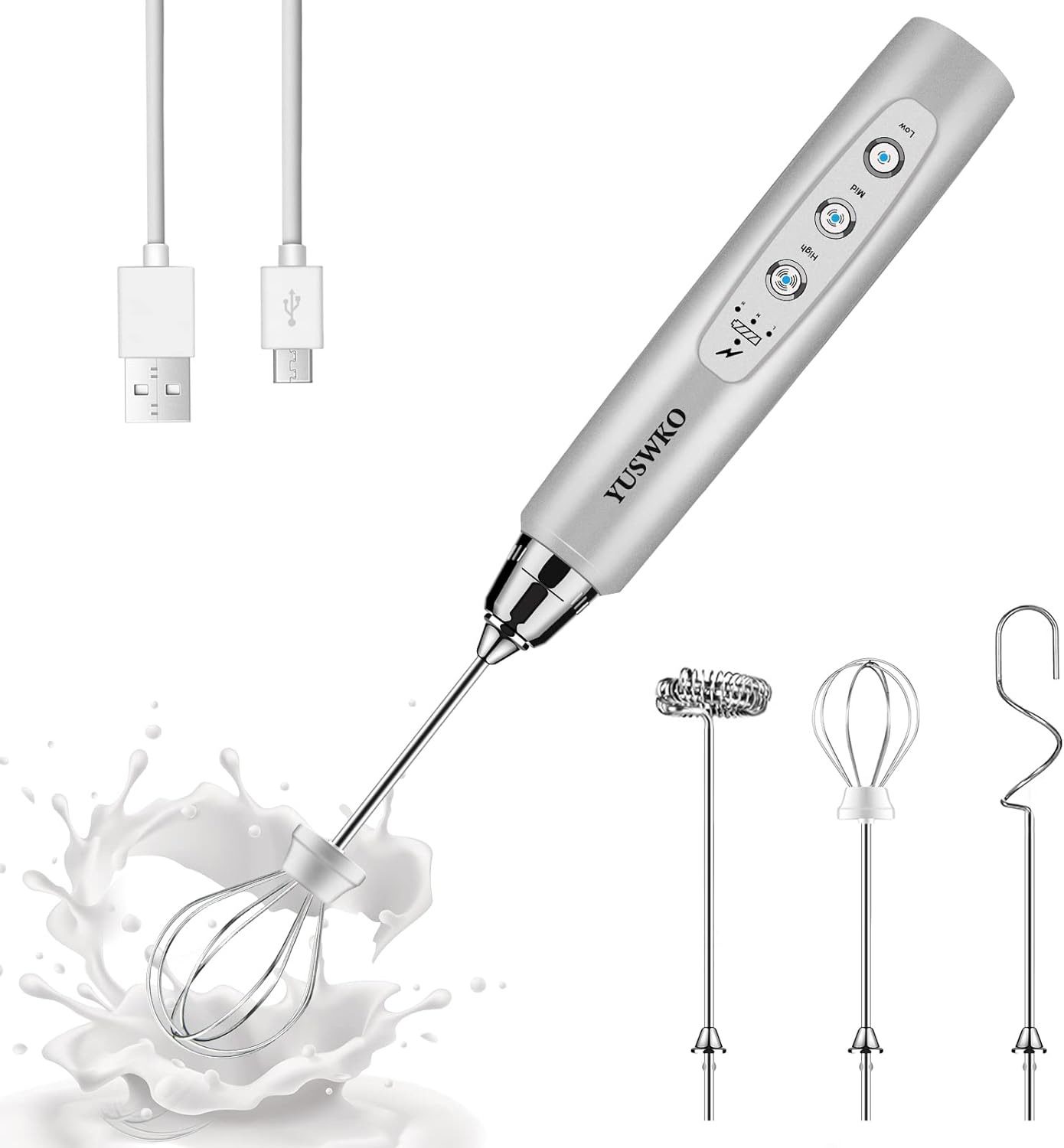 YUSWKO Rechargeable Milk Frother Electric Whisk