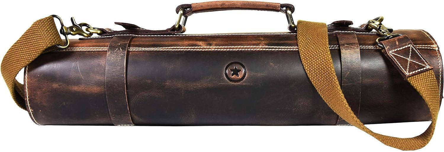 AARON Leather Goods Vendimia Estilo Leather Knife Roll Storage Bag