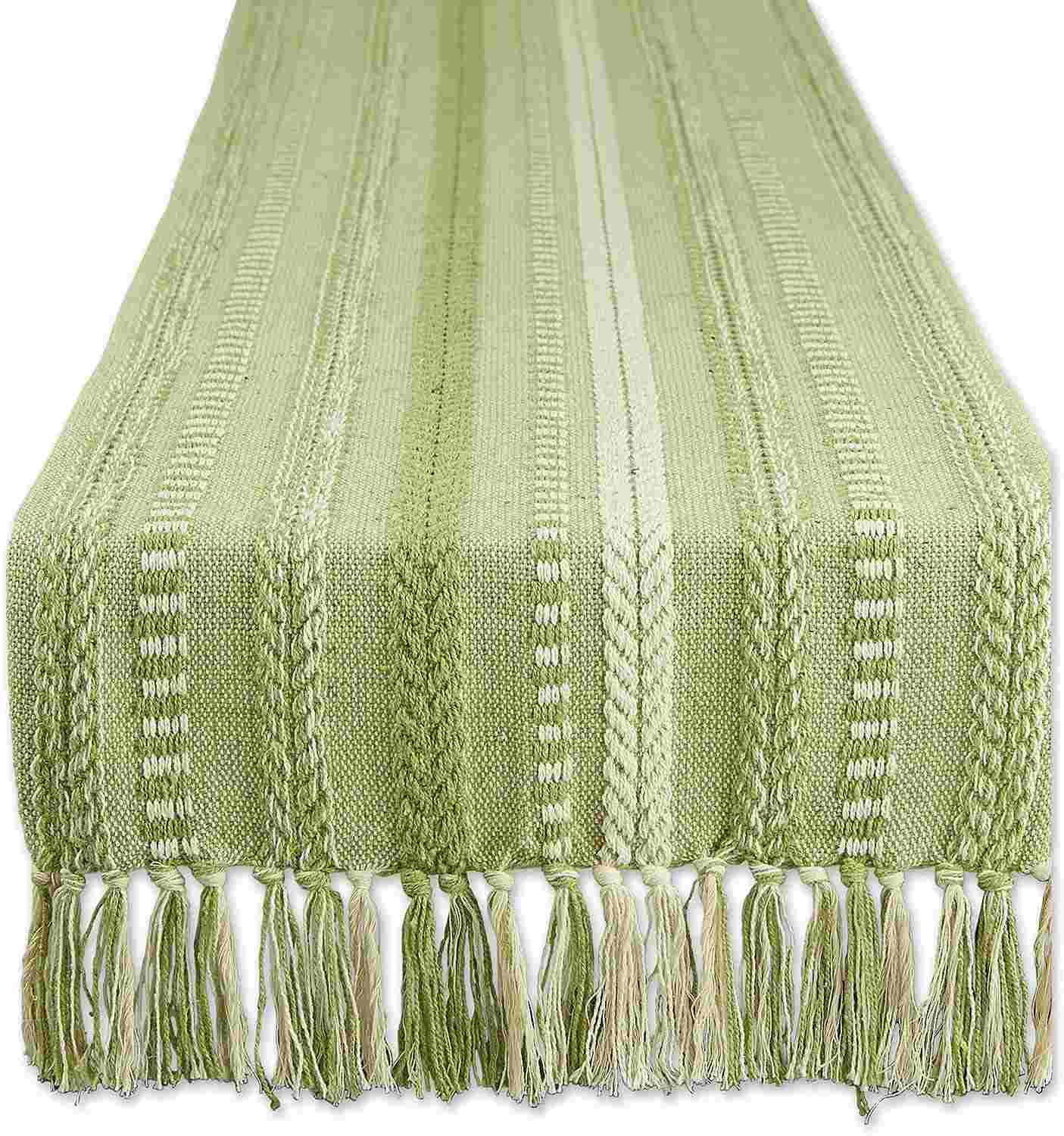 DII Farmhouse Braided Stripe Green Table Runner