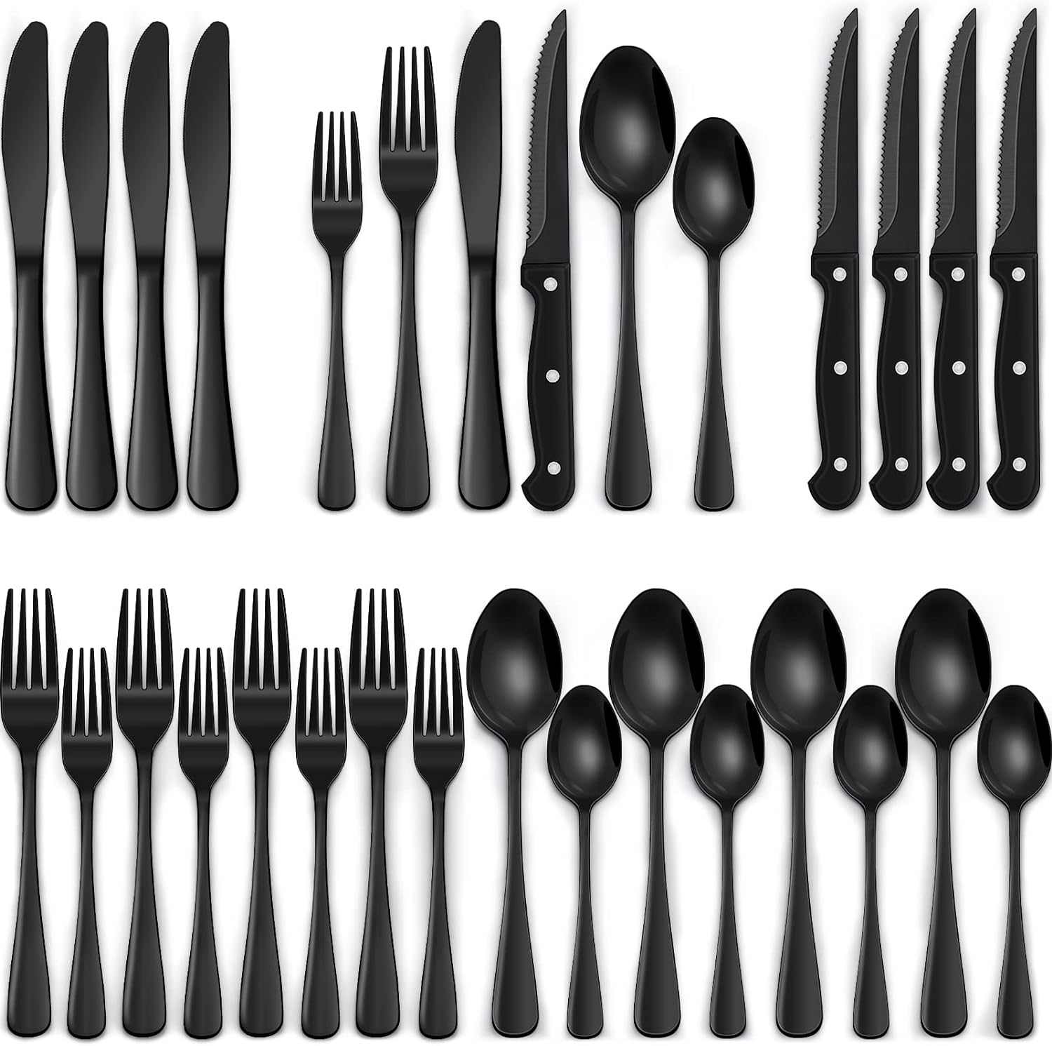 EWFEN 24-Piece Black Cutlery Set