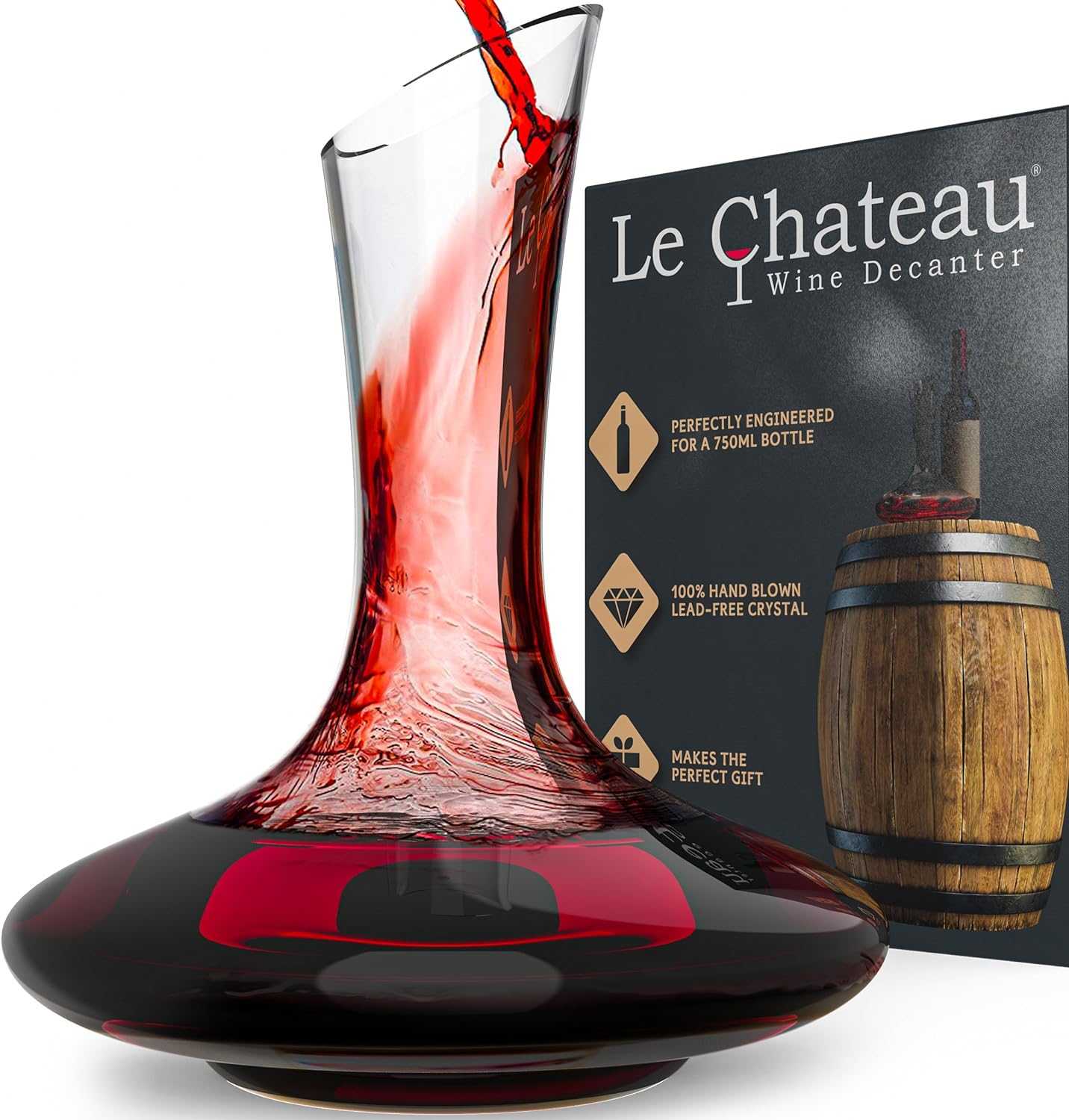 Le Chateau Hand Blown, Lead-Free Crystal Glass Decanter