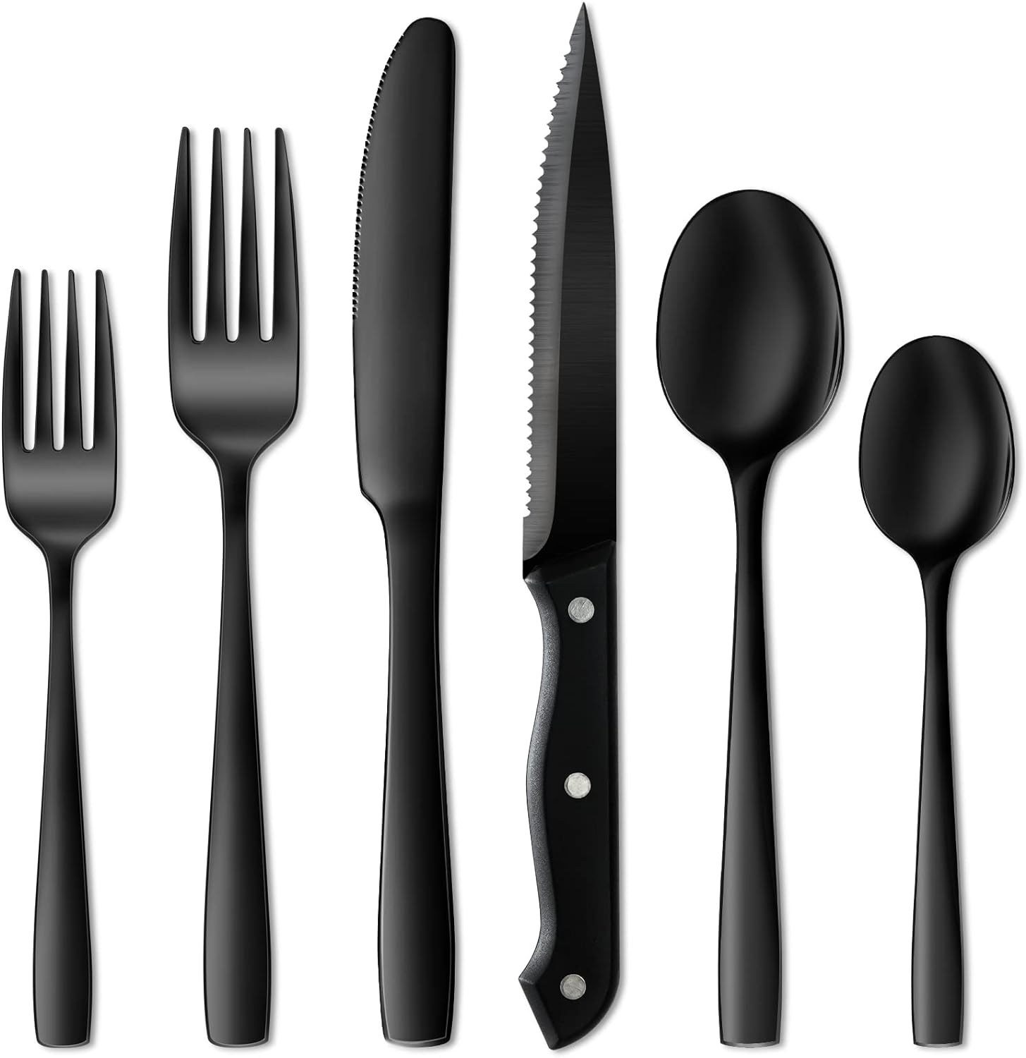 NETANY 24 Pieces Black Silverware Cutlery Set