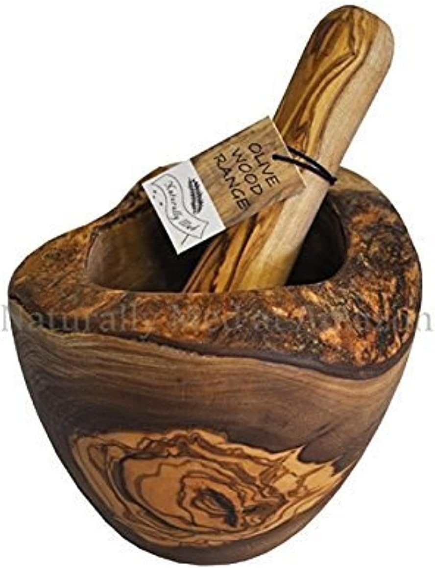 Naturally Med Olive Wood Rustic Mortar and Pestle