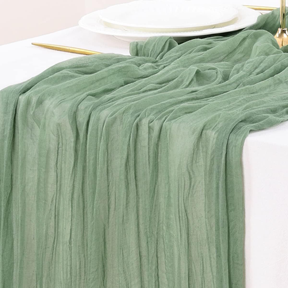 Socomi Cheesecloth Green Table Runner