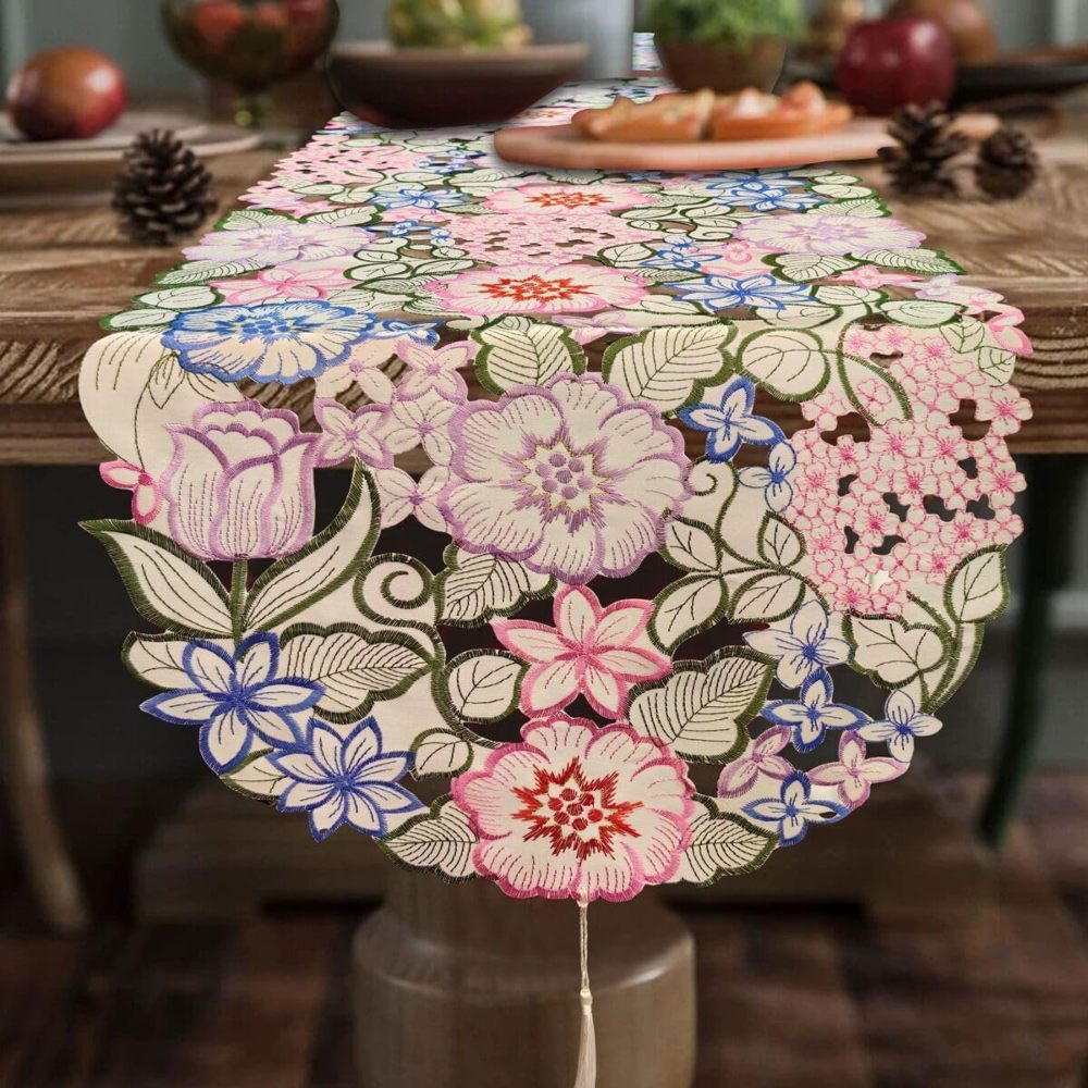 amzali embroidered table runner - 100% polyester