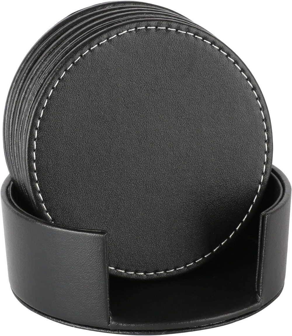 carlway aumisky set of 6 leather drink coasters - light weight