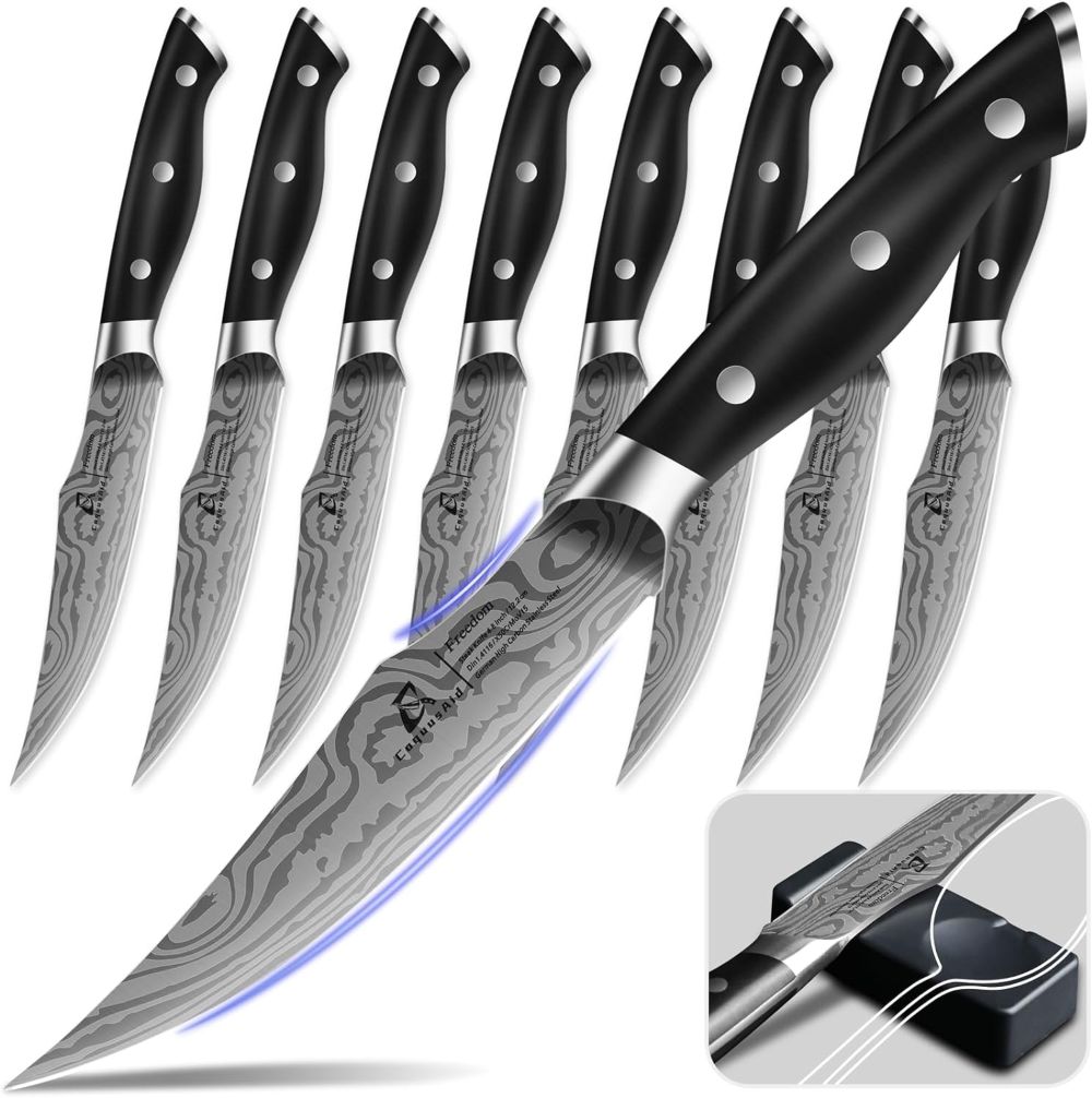 coquusaid damascus pattern steak knives set versatile