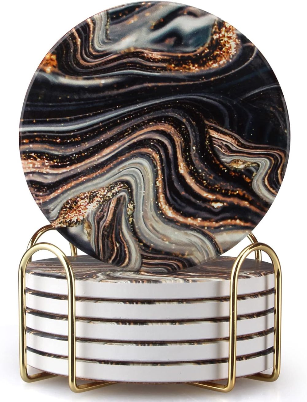 dksyee black and gold marble beer coasters - non-slip bottom
