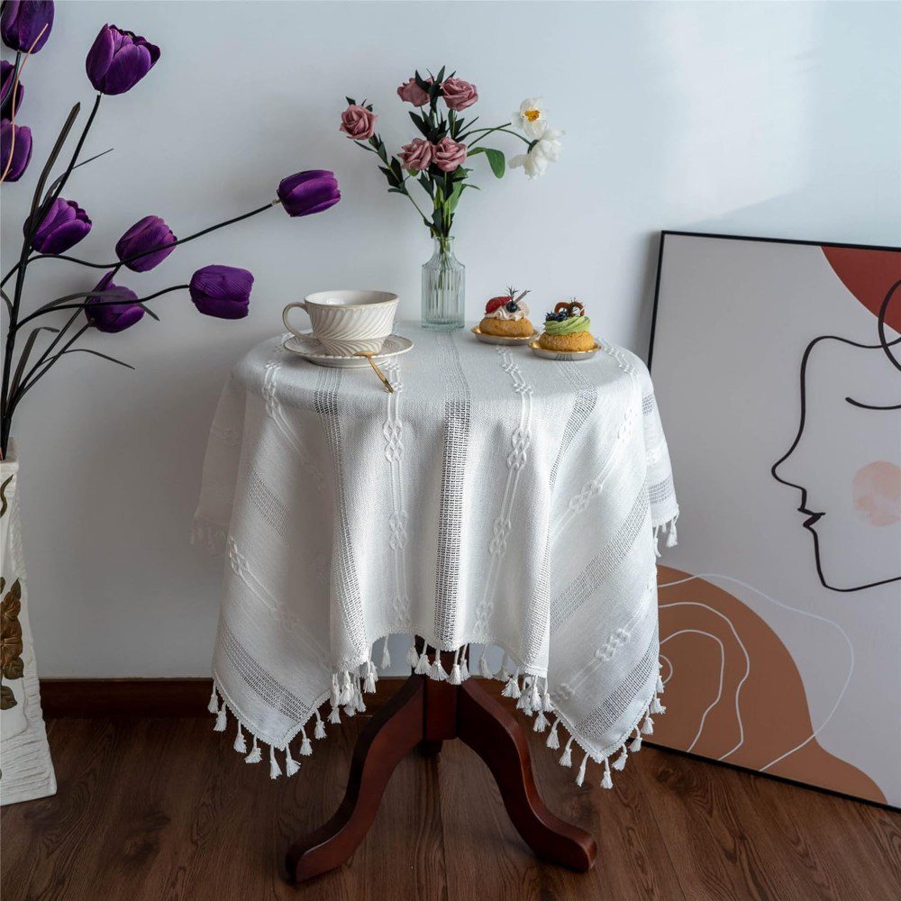 gernaice rustic stripe embroidered tablecloth - best value