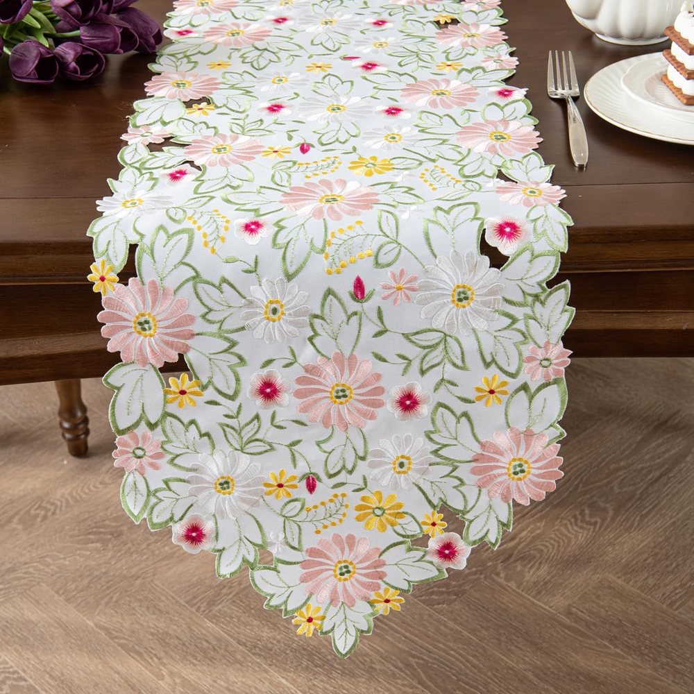 joyfol day spring floral table runner - openwork stitching