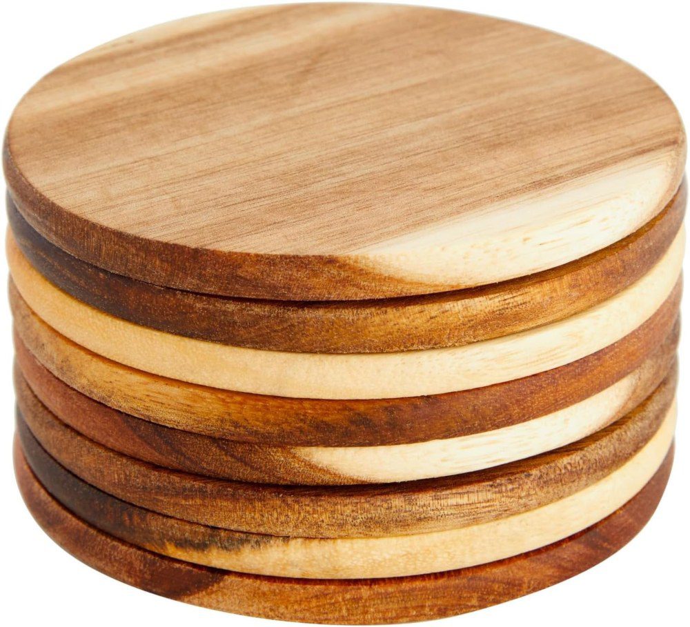 juvale 8 pack acacia wood coasters - best for coffee table