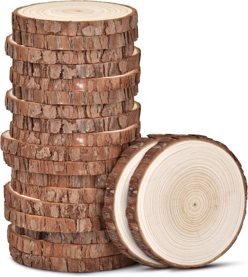 lesumi natural wooden coaster slices with bark - best for rustic decor