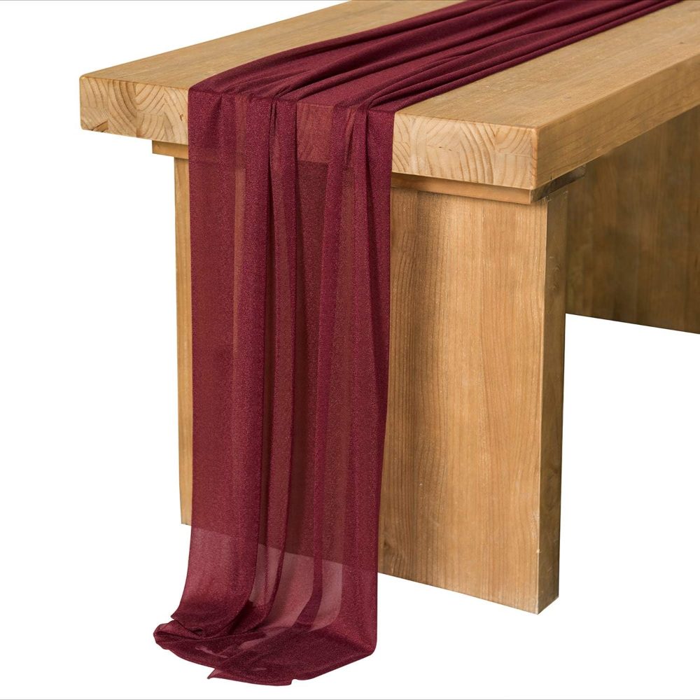 ling's moment burgundy chiffon table runner - best value