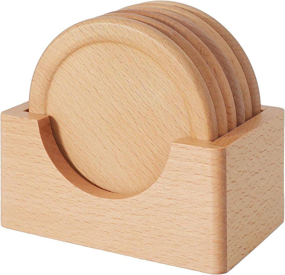 mu&ti wood beer coasters - natural beech wood