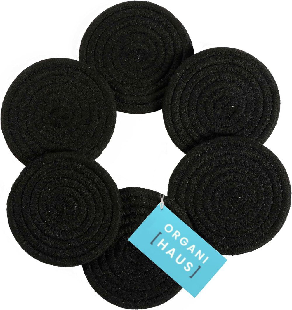 organihaus set of 6 black coasters - best value