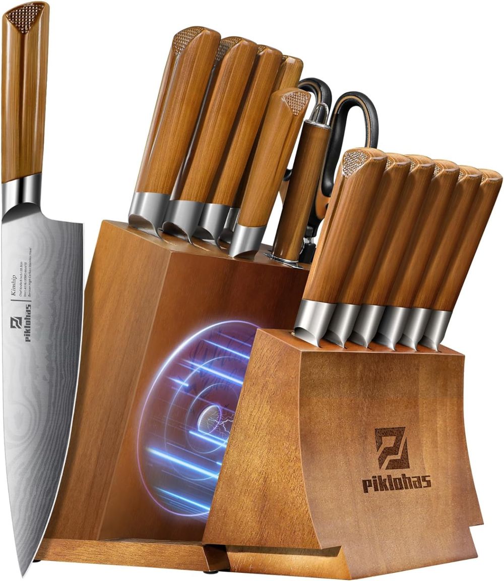 piklohas 15 pieces kitchen steak knives sets - magnetic detachable knife holder