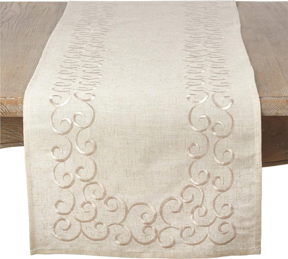 saro lifestyle embroidered table runner - poly blend fabrics