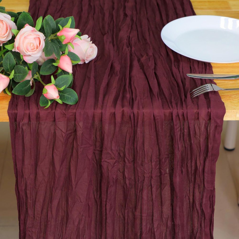snowkingdom burgundy cheesecloth table runner - runner up