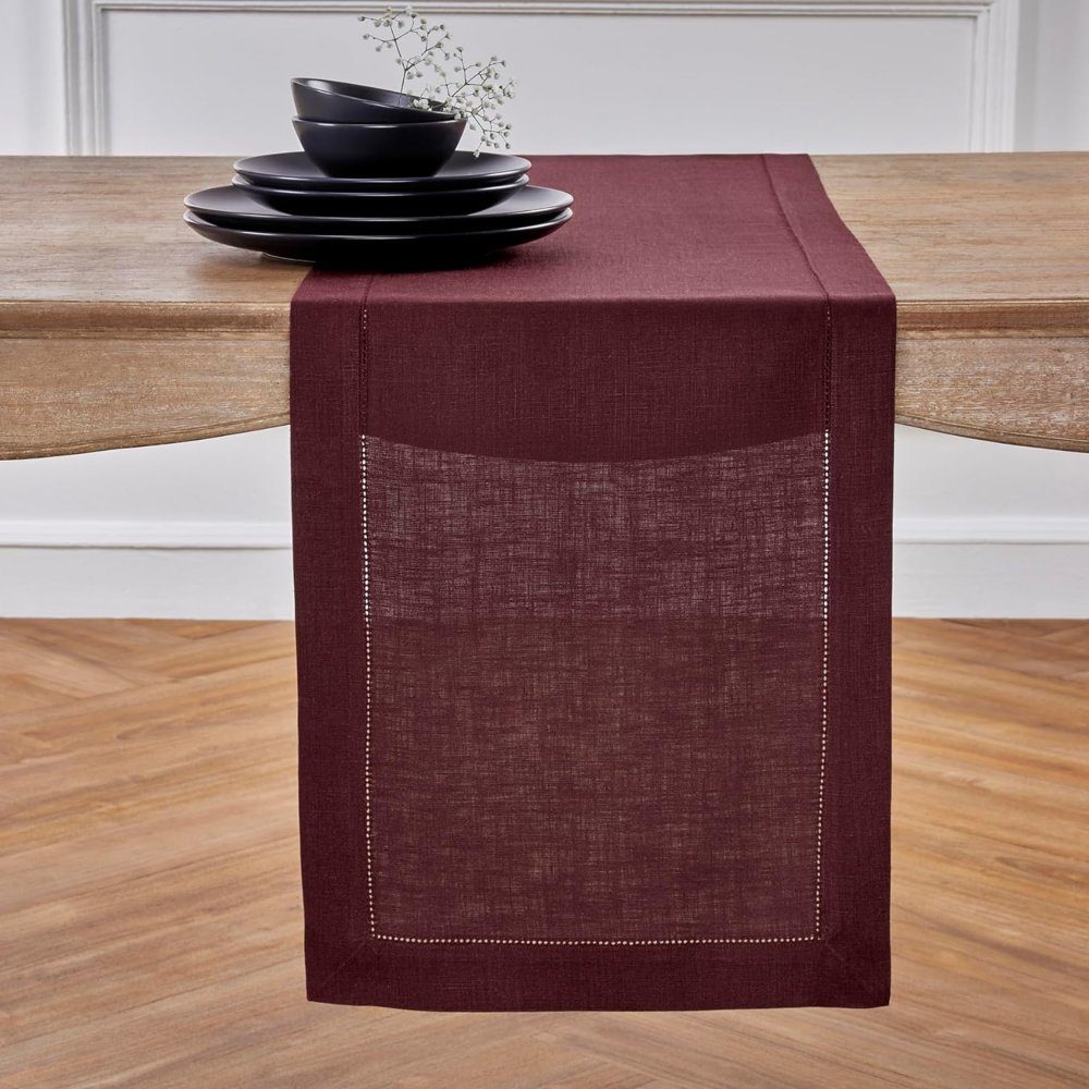 solino home burgundy linen table runner - our top pick