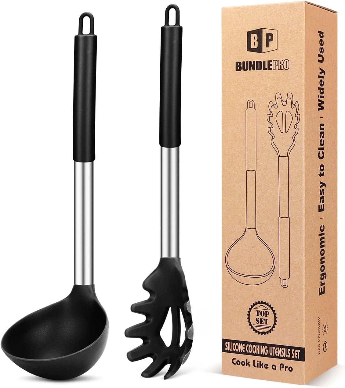 BUNDLEPRO Silicone Pasta Fork and Ladle Spoon Set