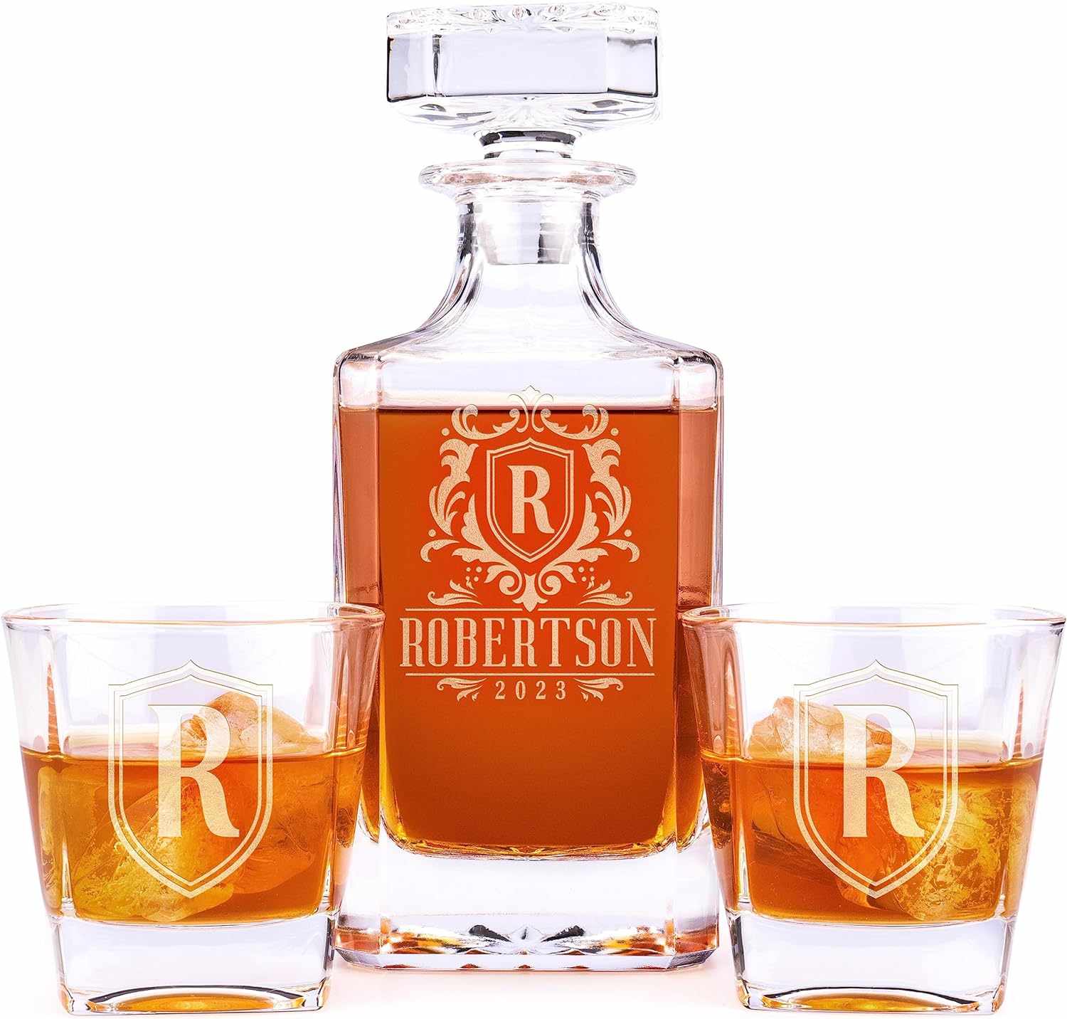 Lara Laser Works Personalized Whiskey Decanter Set