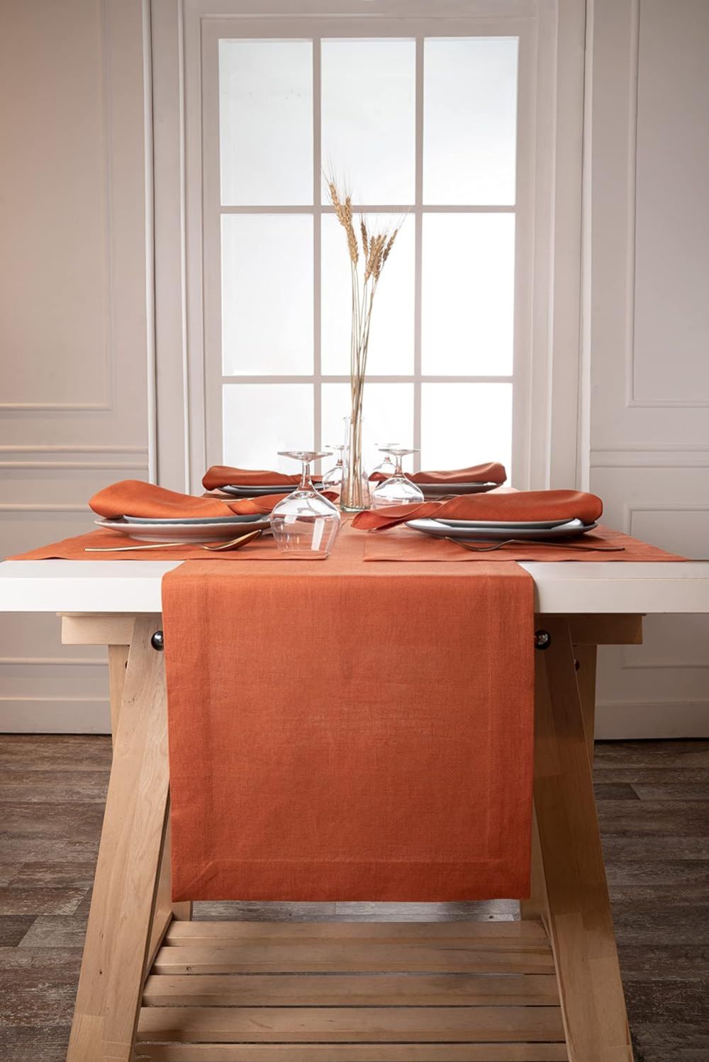 d'moksha homes rust linen table runner - luxurious fabric