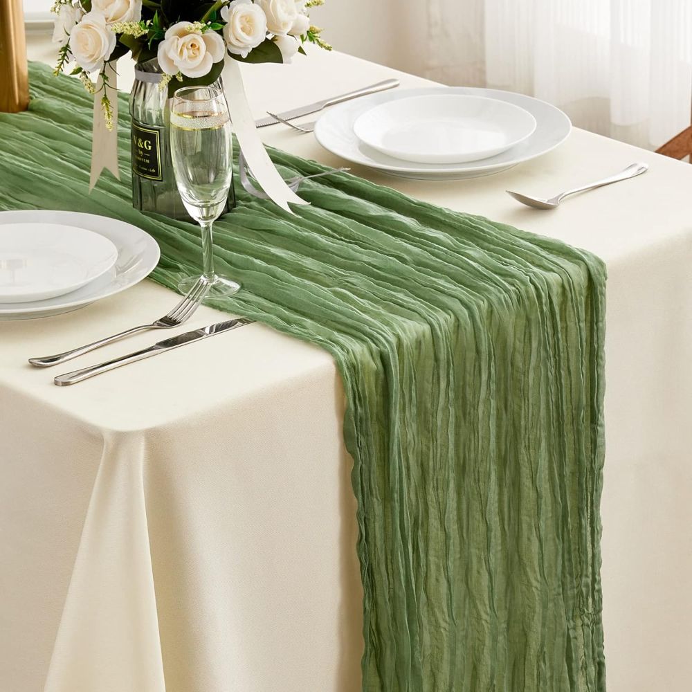 euhams sage green cheesecloth table runner - modern minimalist