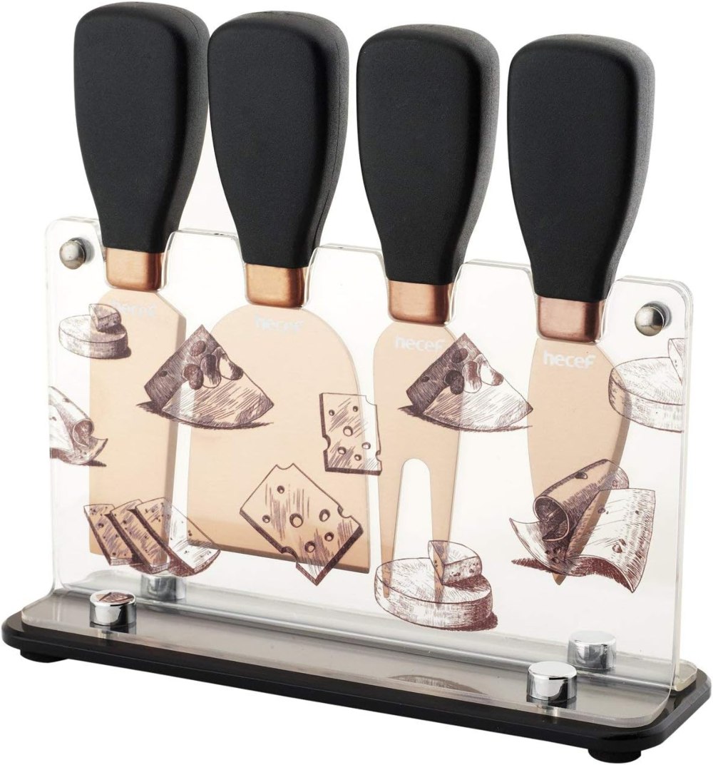 hecef cheese knife & acrylic stand set - ergonomic design