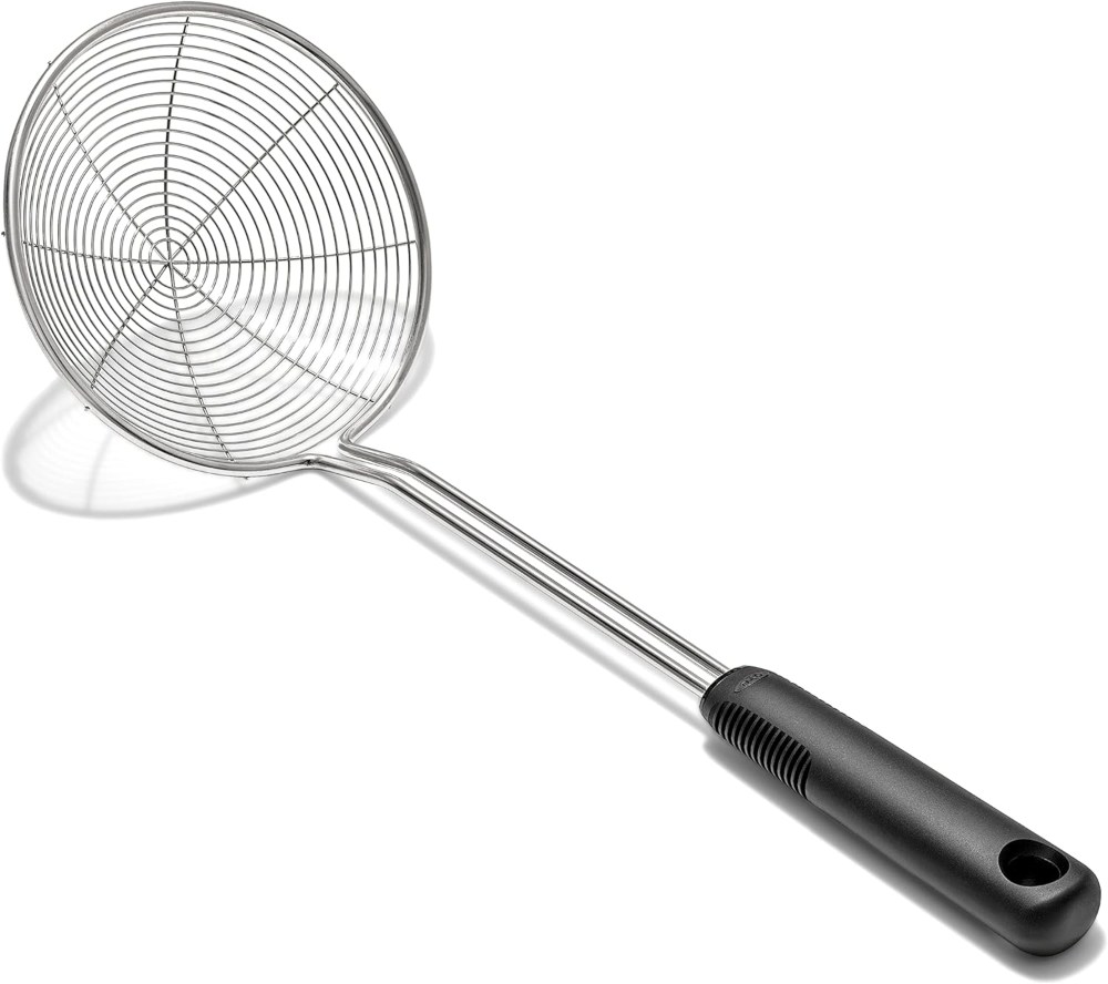 oxo stainless steel spider scoop & strain skimmer - soft, non-slip grip