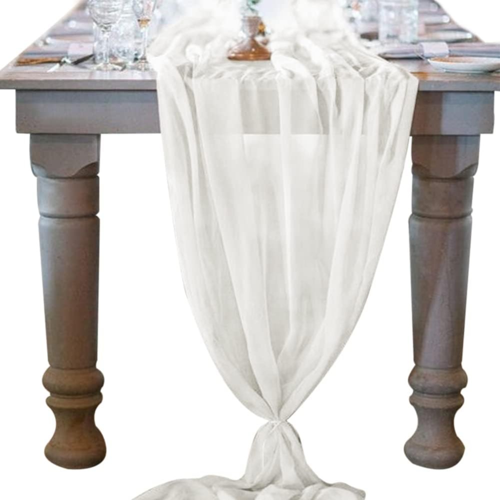 socomi ivory chiffon table runner - our top pick