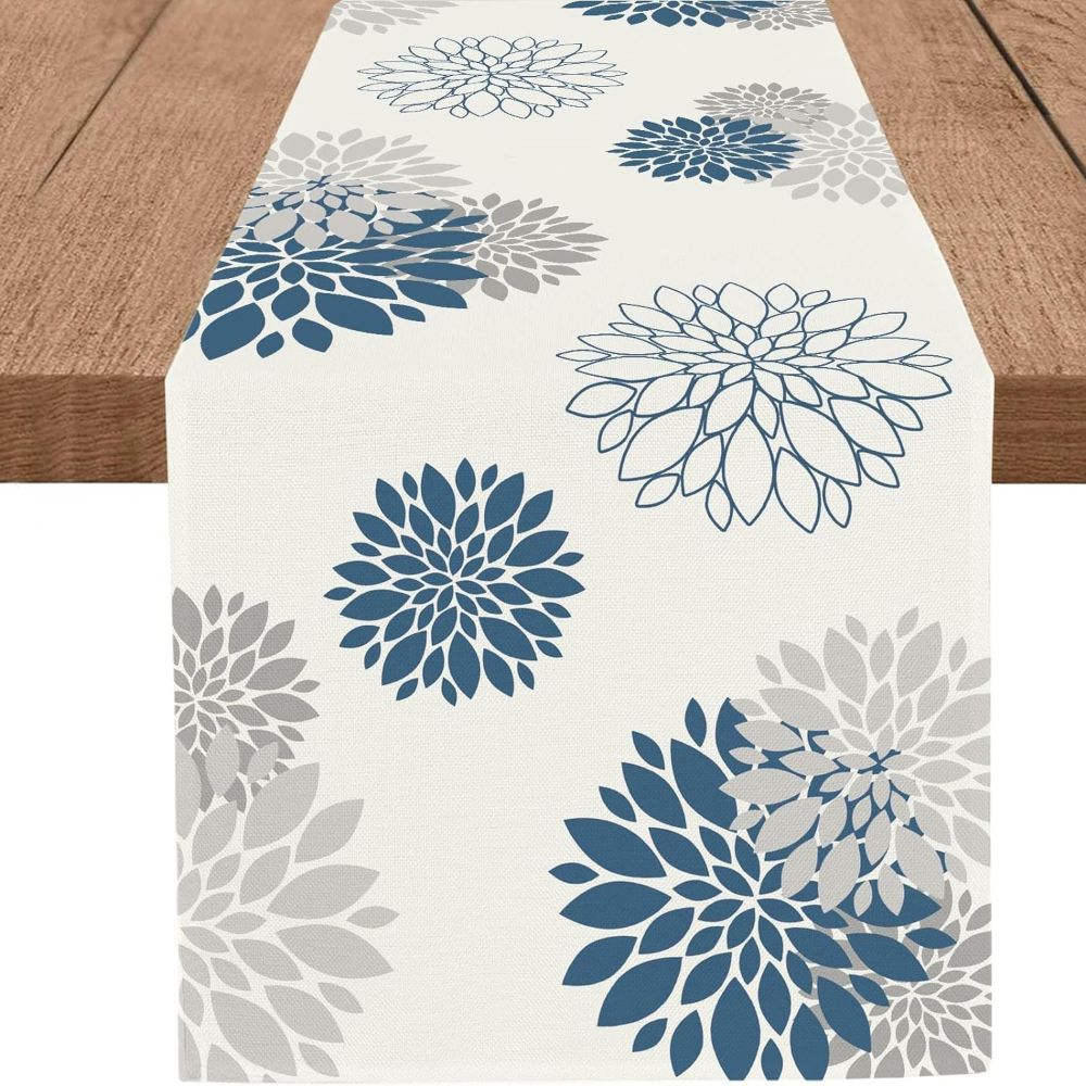 whomeaf blue gray table runner - heat-resistant surface